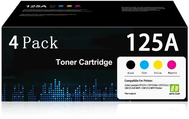 Main image of 125A Toner Cartridge High Yield 4-Pack (with Chip) Replacement for HP 125A CB540A CB541A CB542A CB543A Color CM1312nfi CM1312 MFP CP1215 CP1515n CP1518ni Printer | Black Cyan Yellow Magenta