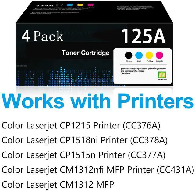 Alt view image 2 of 6 - 125A Toner Cartridge High Yield 4-Pack (with Chip) Replacement for HP 125A CB540A CB541A CB542A CB543A Color CM1312nfi CM1312 MFP CP1215 CP1515n CP1518ni Printer | Black Cyan Yellow Magenta