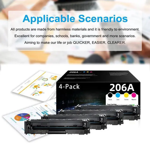 Alt view image 6 of 6 - 206A Toner Cartridges 4 Pack - (with Chip) Replacement for HP 206A Color Pro MFP M283fdw M283cdw M283fdn M282nw Pro M255dw M255dn M255nw Printer Ink 206A