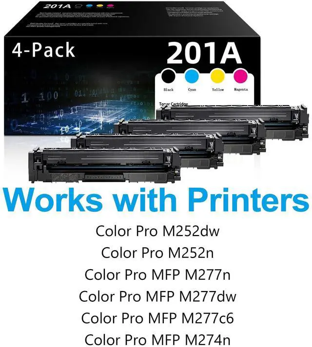 Alt view image 2 of 6 - 201A Toner Cartridges 4 Pack - (with Chip) Replacement for HP 201A Toner Color Pro MFP M277dw M277n M277c6 M274n Color Pro M252dw M252n Printer Ink 201A