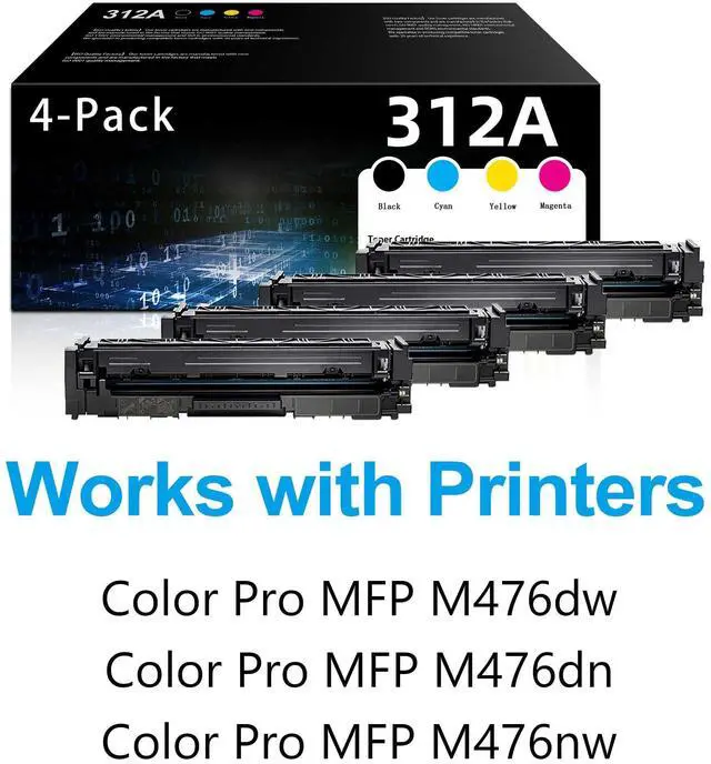 Alt view image 2 of 6 - 312A Toner - 4 Pack (with Chip) Replacement for HP 312A Toner Cartridges for Color Pro MFP M476dw M476dn M476nw Printer Ink 312A | Black, Cyan, Magenta, Yellow