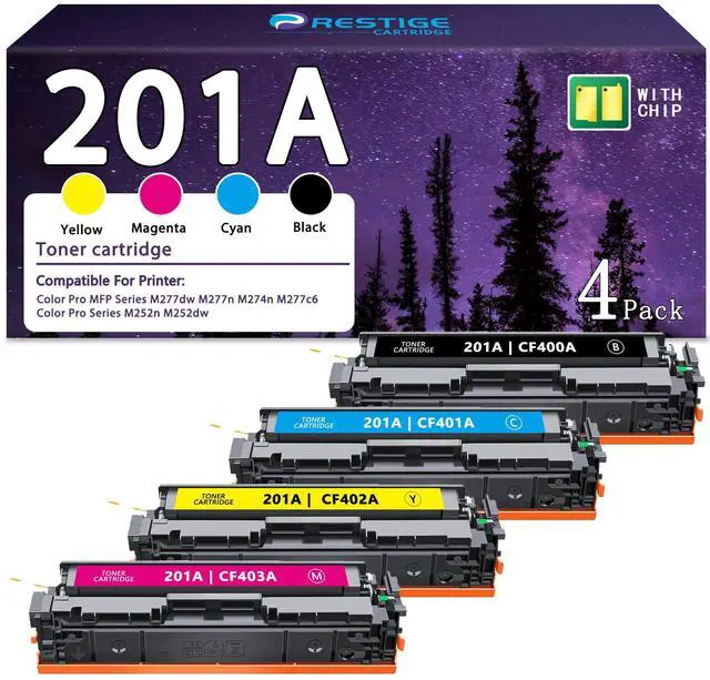 Main image of 201A Toner Cartridges 4 Pack (Black, Cyan, Magenta, Yellow) Replacement for HP 201A High Yield for Color Pro MFP M277dw M252dw M252n M277n Printer | CF400A CF401A CF402A CF403A
