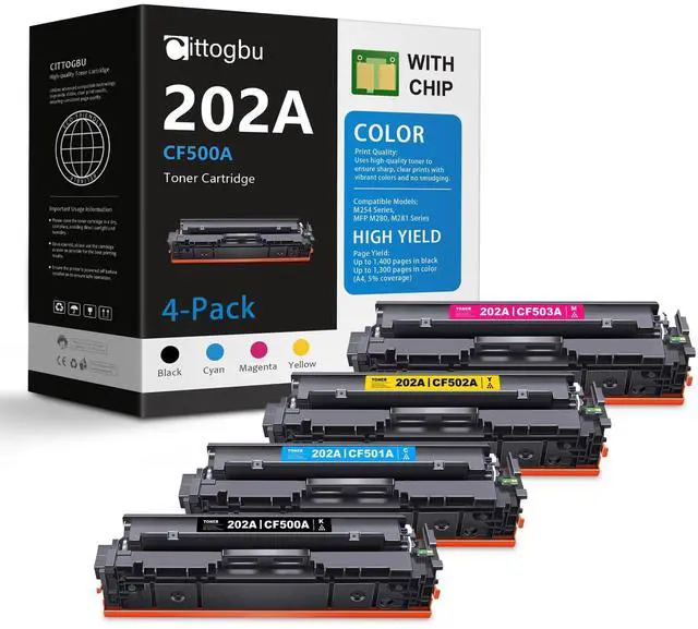Main image of 202A Toner Cartridges 4-Pack (BK/C/M/Y) Replacement for HP 202A Toner & 202A Ink, Compatible with Color Pro M254 Series, Pro MFP M281 Series, Pro MFP M280nw Printer (CF500A, CF501A, CF502A, CF503A)