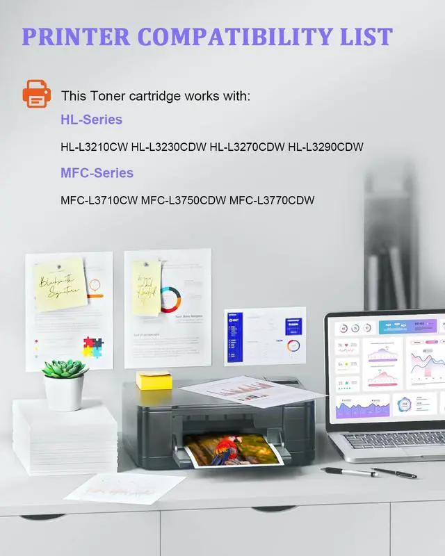 Alt view image 2 of 7 - TN227 Toner Cartridge 4 Pack (1BK/1C/1M/1Y) Replacement for Brother TN227C, TN227M, TN227Y, TN227BK Toner Cartridge Compatible for MFC-L3770CDW MFC-L3710CW HL-3210CW HL-3230CDW Printers