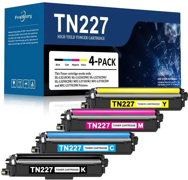 Main image of TN227 Toner Cartridge 4 Pack (1BK/1C/1M/1Y) Replacement for Brother TN227C, TN227M, TN227Y, TN227BK Toner Cartridge Compatible for MFC-L3770CDW MFC-L3710CW HL-3210CW HL-3230CDW Printers
