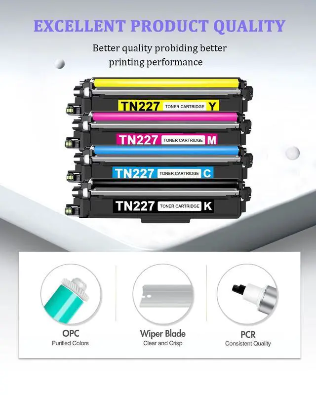 Alt view image 4 of 7 - TN227 Toner Cartridge 4 Pack (1BK/1C/1M/1Y) Replacement for Brother TN227C, TN227M, TN227Y, TN227BK Toner Cartridge Compatible for MFC-L3770CDW MFC-L3710CW HL-3210CW HL-3230CDW Printers