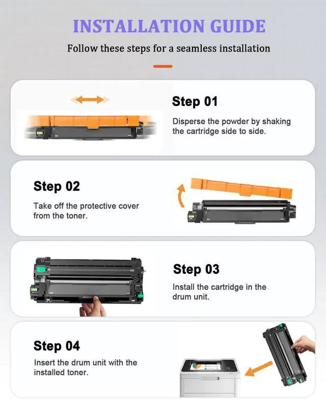 Alt view image 6 of 7 - TN227 Toner Cartridge 4 Pack (1BK/1C/1M/1Y) Replacement for Brother TN227C, TN227M, TN227Y, TN227BK Toner Cartridge Compatible for MFC-L3770CDW MFC-L3710CW HL-3210CW HL-3230CDW Printers