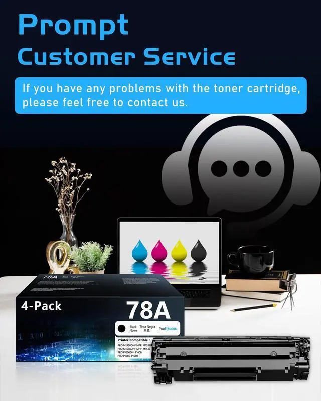 Alt view image 7 of 7 - 78A Toner Cartridges Black High Yield Replacement for HP78A 78A CE278A Toner Compatible with P1606DN M1536 MFP M1536DNF P1560 P1566 P1606 Printer Ink CE278A Toner (4 Black)
