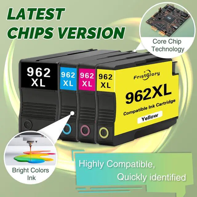 Alt view image 4 of 6 - 962XL High-Yield Ink Cartridges (4-Pack, Black/Cyan/Magenta/Yellow) - Compatible 962 XL Ink Replacement for HP OfficeJet Pro 9010 9010e 9015 9015e 9018 9018e 9020 9022 9025e Printer