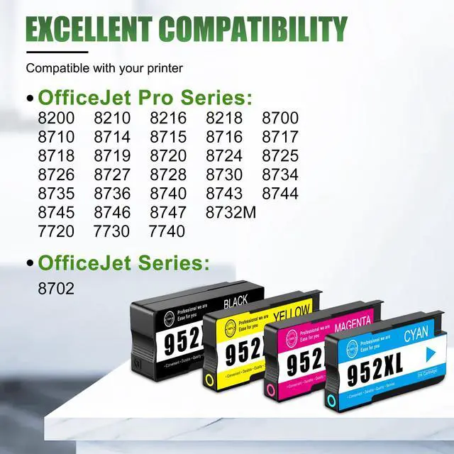 Alt view image 2 of 7 - 952XL High Yield Ink Cartridges Combo Pack Replacement for HP 952XL 952 Ink Cartridge Work with OfficeJet Pro 8710 7740 8720 8715 8210 8703 OfficeJet 8702 Printers (Black Cyan Magenta Yellow 4-Pack)