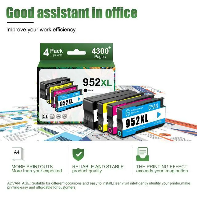 Alt view image 6 of 7 - 952XL High Yield Ink Cartridges Combo Pack Replacement for HP 952XL 952 Ink Cartridge Work with OfficeJet Pro 8710 7740 8720 8715 8210 8703 OfficeJet 8702 Printers (Black Cyan Magenta Yellow 4-Pack)