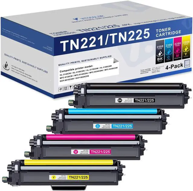 Main image of TN221 TN225 High-Yield Toner Cartridge 4-Pack: Compatible Replacement for Brother TN221 TN225 | Works with MFC-9130CW HL-3170CDW HL-3140CW HL-3180CDW MFC-9330CDW (1BK,1C,1M,1Y)
