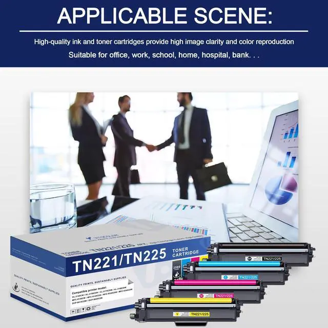 Alt view image 5 of 7 - TN221 TN225 High-Yield Toner Cartridge 4-Pack: Compatible Replacement for Brother TN221 TN225 | Works with MFC-9130CW HL-3170CDW HL-3140CW HL-3180CDW MFC-9330CDW (1BK,1C,1M,1Y)