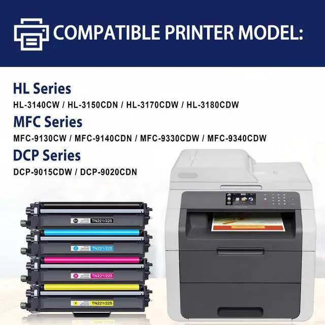 Alt view image 2 of 7 - TN221 TN225 High-Yield Toner Cartridge 4-Pack: Compatible Replacement for Brother TN221 TN225 | Works with MFC-9130CW HL-3170CDW HL-3140CW HL-3180CDW MFC-9330CDW (1BK,1C,1M,1Y)