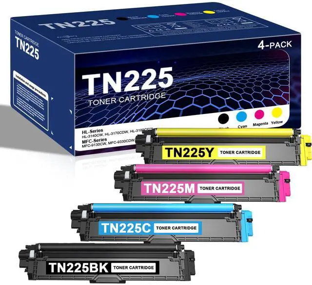 Main image of TN225 Toner Cartridges 4-pack(1Black/1Cyan/1Magenta/1Yellow) Replacement for Brother TN-225 TN221 Toner Cartridges Work with HL-3170cdw HL-3140CW HL-3180CDW MFC-9130CW MFC-9330CDW MFC-9340CDW Printers