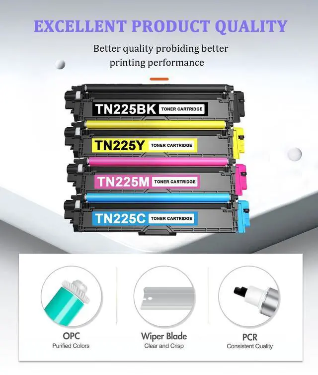 Alt view image 4 of 7 - TN225 Toner Cartridges 4-pack(1Black/1Cyan/1Magenta/1Yellow) Replacement for Brother TN-225 TN221 Toner Cartridges Work with HL-3170cdw HL-3140CW HL-3180CDW MFC-9130CW MFC-9330CDW MFC-9340CDW Printers