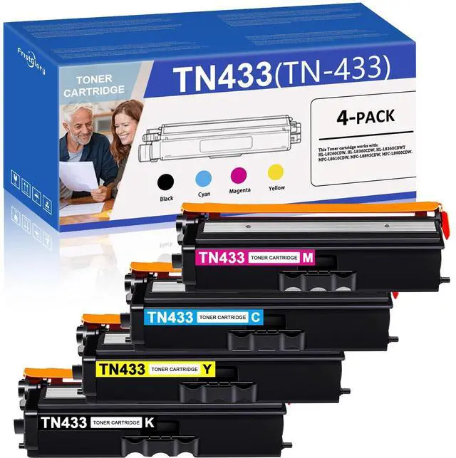 Main image of TN433 High Yield Toner Cartridge Set (4-Pack,1BK/1C/1M/1Y) Replacement for Brother TN433 TN433BK, TN433C, TN433M, TN433Y Toner for HL-L8260CDW HL-L8360CDW MFC-L8610CDW MFC-L8900CDW Printer
