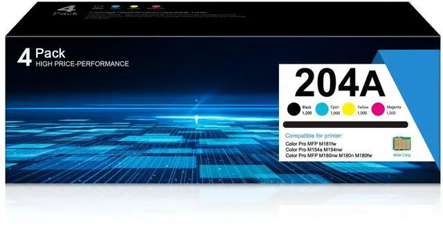 Main image of 204A Toner Cartridges Set 4-Pack Replacement for HP 204A 204X CF510A CF511A CF512A CF513A Works with Color Pro M154 Series, Color Pro MFP M180, M181 Series Printer Ink (Black, Cyan, Yellow, Magenta)