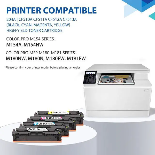 Alt view image 2 of 7 - 204A Toner Cartridges Set 4-Pack Replacement for HP 204A 204X CF510A CF511A CF512A CF513A Works with Color Pro M154 Series, Color Pro MFP M180, M181 Series Printer Ink (Black, Cyan, Yellow, Magenta)