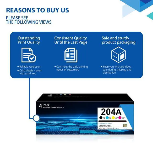 Alt view image 6 of 7 - 204A Toner Cartridges Set 4-Pack Replacement for HP 204A 204X CF510A CF511A CF512A CF513A Works with Color Pro M154 Series, Color Pro MFP M180, M181 Series Printer Ink (Black, Cyan, Yellow, Magenta)