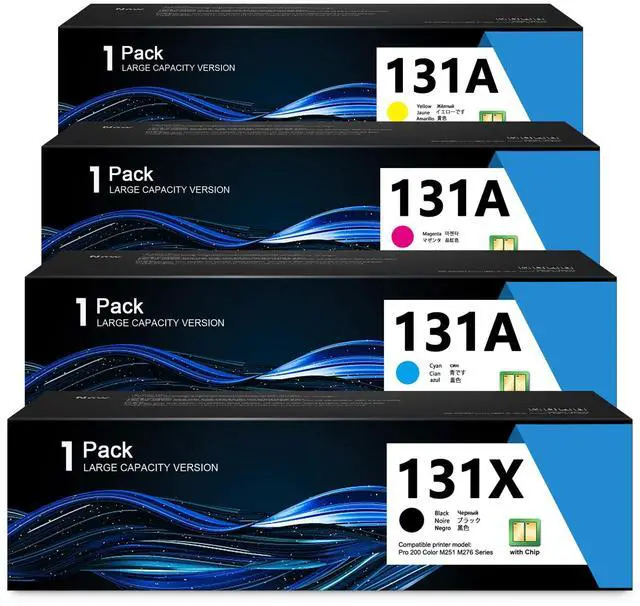 Main image of 131A & 131X Toner Cartridge 4 Pack: CF210X CF211A CF212A CF213A Works with Pro 200 Color M251nw MFP M276n M276nw Printer Replactment for HP 131X 131A Toner with Chip (Black, Cyan, Magenta, Yellow)