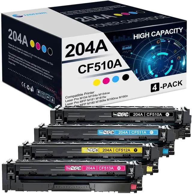 Main image of 204A Toner Cartridges 4 Pack(BK/C/M/Y): Compatible CF510A CF511A CF512A CF513A Toner Replacement for HP 204A M180 M180nw M180n M181 M181fw M180fw M154 M154nw M154a Printer