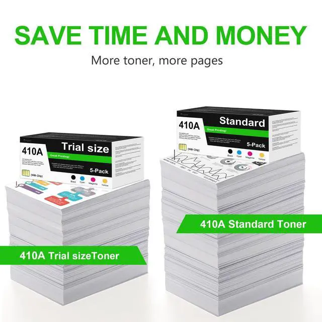 Alt view image 3 of 7 - 410A Toner Cartridges 5 Pack High Yield Replacement for HP 410A 410X to Use with HP Color Pro MFP M477fnw M477fdw M477fdn M452dn M452dw M452nw Printer (with Chip -B/C/Y/M)