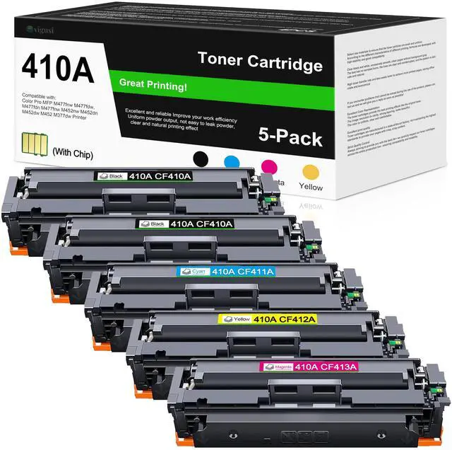 Main image of 410A Toner Cartridges 5 Pack High Yield Replacement for HP 410A 410X to Use with HP Color Pro MFP M477fnw M477fdw M477fdn M452dn M452dw M452nw Printer (with Chip -B/C/Y/M)