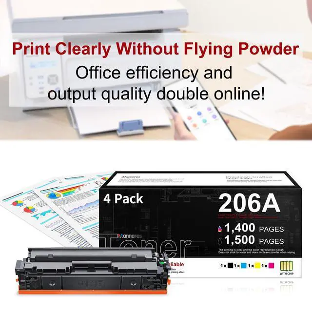 Alt view image 7 of 7 - 206A Toner Cartridge 4 Pack with Chip Replacement for HP 206A W2110A Works for Pro M255dw M255nw MFP M282nw M283 Series Printers Black Cyan Yellow Magenta