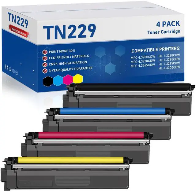Main image of TN229 TN-229 Toner Cartridge 4 Pack Replacement for Brother TN229BK TN229C TN229M TN229Y Toner Cartridge for MFC-L3720CDW MFC-L3780CDW HL-L3300CDW HL-L3220CDW HL-L3280CDW Printer, TN2294PK