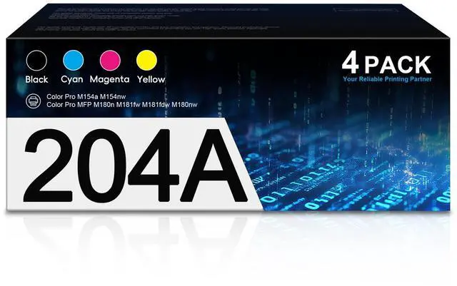Main image of 204A Toner Cartridge 4 Pack CF510A CF511A CF512A CF513A Replacement for HP 204A for Color Pro M154a M154nw MFP M180fw M180n M180nw M181fw Printer (Black Cyan Yellow Magenta)