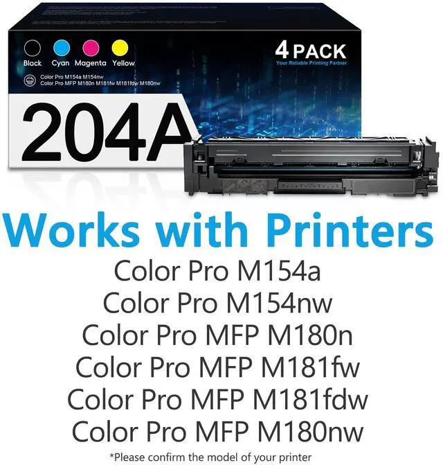 Alt view image 2 of 7 - 204A Toner Cartridge 4 Pack CF510A CF511A CF512A CF513A Replacement for HP 204A for Color Pro M154a M154nw MFP M180fw M180n M180nw M181fw Printer (Black Cyan Yellow Magenta)