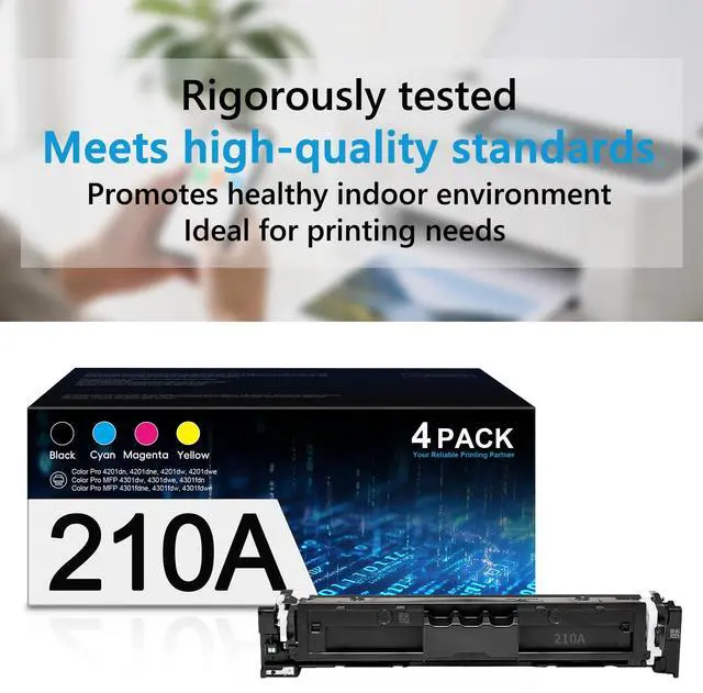 Alt view image 6 of 7 - 210A Toner Cartridge 4-Pack (Black, Cyan, Magenta, Yellow) | Compatible for HP with Color LaserJet Pro 4201 & MFP 4301 Series Printers | W2100A W2101A W2102A W2103A Toner Combo Pack