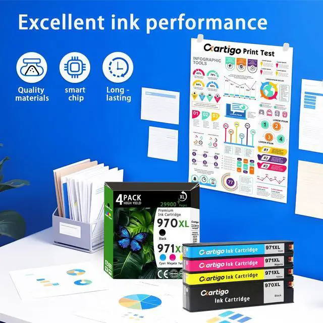 Alt view image 5 of 6 - 970XL 971XL High Yield Ink Cartridges Compatible for Combo Pack HP 970 971 Replacement for Officejet Pro X451dw X451dn X476dw X476dn X576dw X551dw Printers (Black/Cyan/Magenta/Yellow 4-Pack)