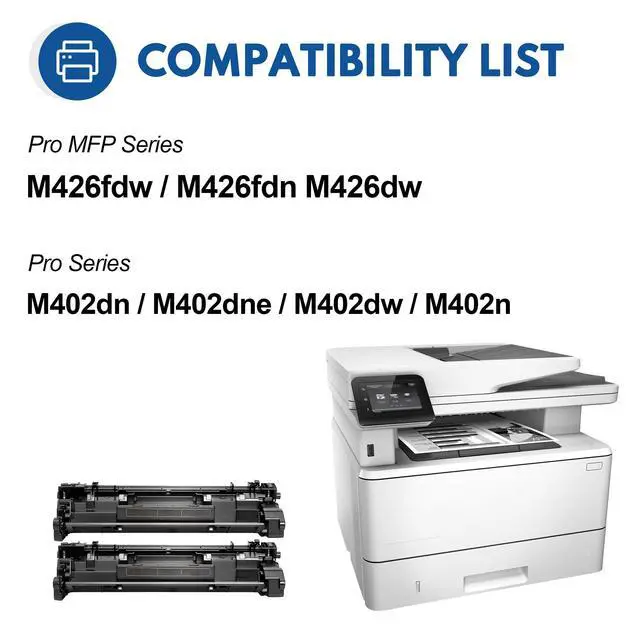 Alt view image 2 of 7 - 26A CF226A Toner Cartridges 2 Pack Replacement for HP 26A Black Work with Pro MFP M426fdw M426fdn M426dw Pro M402dn M402dne M402dw M402n Printer