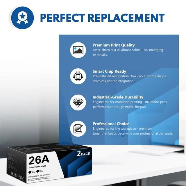 Alt view image 5 of 7 - 26A CF226A Toner Cartridges 2 Pack Replacement for HP 26A Black Work with Pro MFP M426fdw M426fdn M426dw Pro M402dn M402dne M402dw M402n Printer