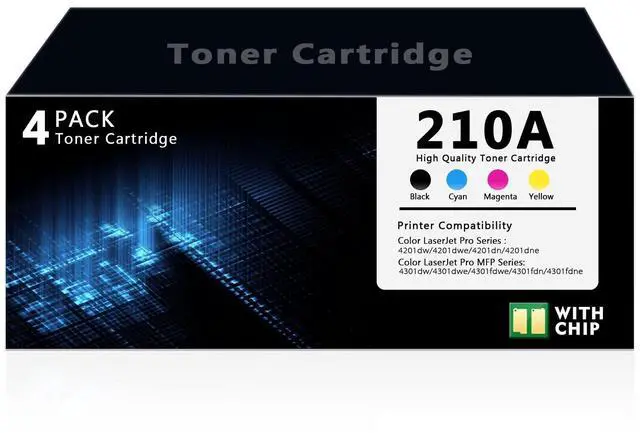 Main image of 210A Toner Cartridge 4 Pack with Chip Compatible with HP 210A 210X W2100A W2101A W2102A W2103A Replacement for HP Color Laser Jet Pro MFP 4201dw 4201dn 4301dw 4301fdwe 4301fdn Printer (BK/C/M/Y)
