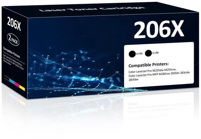 Main image of 206X Black Toner Cartridges High Yield 2 Pack Compatible for HP 206X 206A Set for HP Color Laser Jet Pro M255dw M255nw MFP M283fdw M283cdw M282nw M283fdn Printer(2Black)