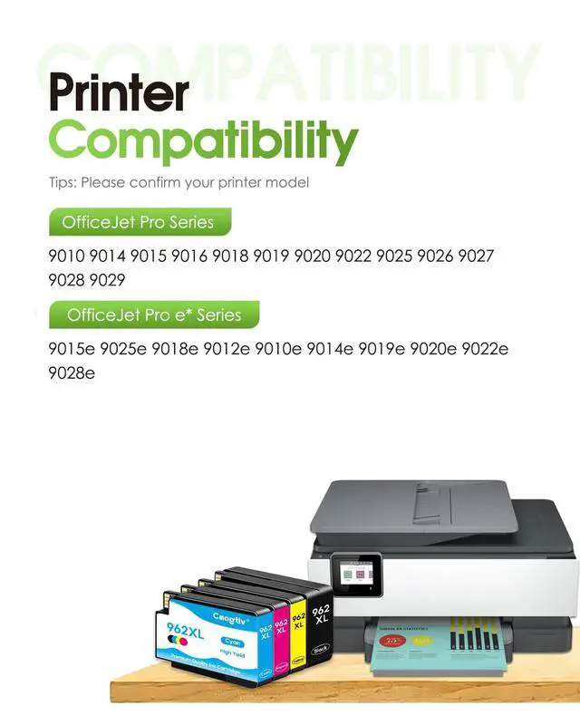 Alt view image 2 of 7 - 962XL Ink Cartridges Combo Pack Replacement for HP 962 962 XL Black Color Ink Cartridges for OfficeJet Pro 9015 9010 9010e 9012e 9014e 9015e 9018e 9020e 9022e 9025e 9028e Printer (4-Pack, BK/C/M/Y)