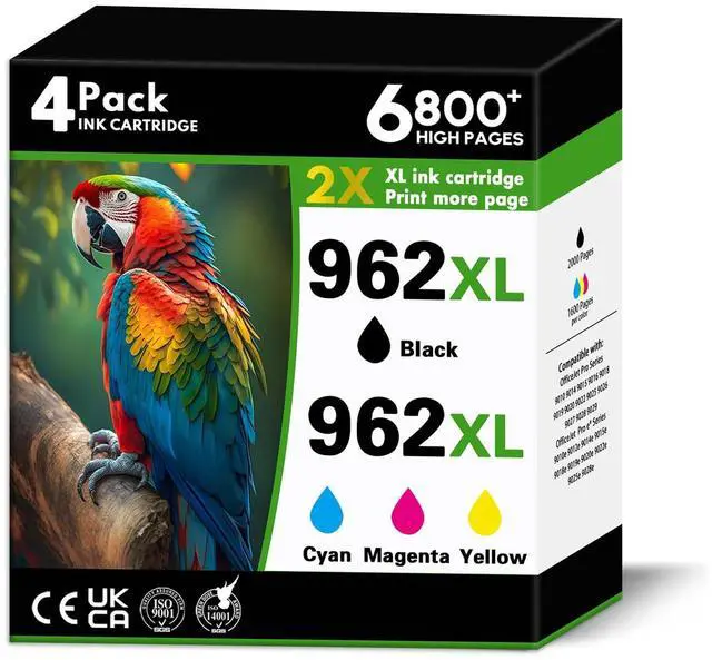 Main image of 962XL Ink Cartridges Combo Pack Replacement for HP 962 962 XL Black Color Ink Cartridges for OfficeJet Pro 9015 9010 9010e 9012e 9014e 9015e 9018e 9020e 9022e 9025e 9028e Printer (4-Pack, BK/C/M/Y)