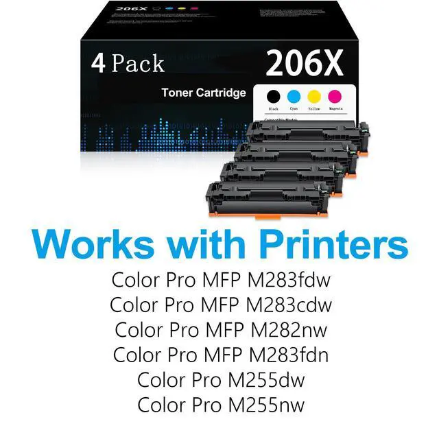 Alt view image 2 of 6 - 206X Toner Cartridges 4 Pack High Yield Replacement for HP 206X 206A W2110X W2111X W2112X W2113X for Color Pro MFP M283fdw M283cdw M282nw M283fdn Pro M255dw M255nw Printer