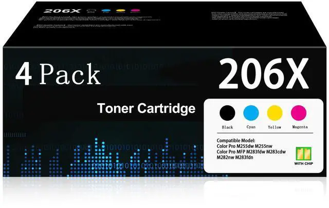 Main image of 206X Toner Cartridges 4 Pack High Yield Replacement for HP 206X 206A W2110X W2111X W2112X W2113X for Color Pro MFP M283fdw M283cdw M282nw M283fdn Pro M255dw M255nw Printer