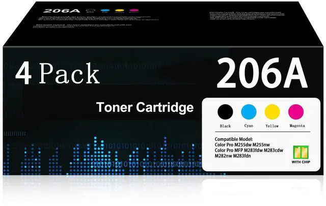 Main image of 206A Toner Cartridges 4 Pack W2110A W2111A W2112A W2113A Replacement for HP 206A 206X for Color Pro MFP M283fdw M283cdw M282nw M283fdn Pro M255dw M255nw Printer (with Chip)