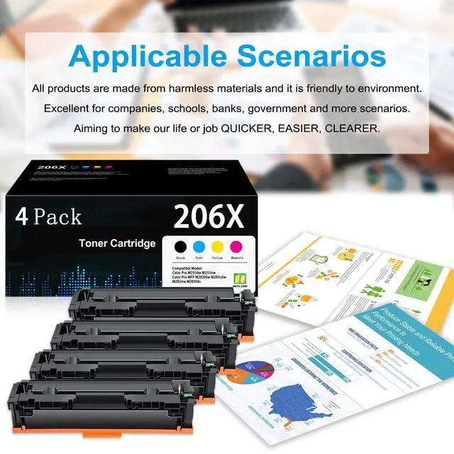 Alt view image 6 of 6 - 206X Toner Cartridges 4 Pack High Yield Replacement for HP 206X 206A W2110X W2111X W2112X W2113X for Color Pro MFP M283fdw M283cdw M282nw M283fdn Pro M255dw M255nw Printer