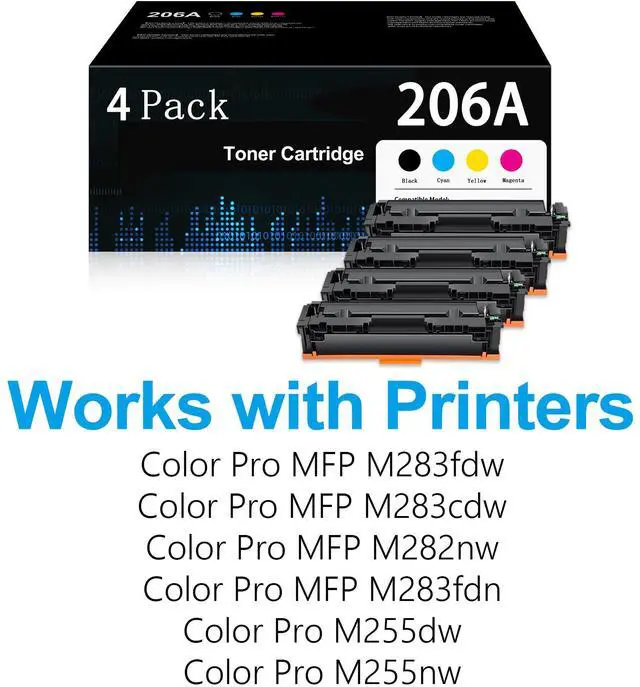 Alt view image 2 of 6 - 206A Toner Cartridges 4 Pack W2110A W2111A W2112A W2113A Replacement for HP 206A 206X for Color Pro MFP M283fdw M283cdw M282nw M283fdn Pro M255dw M255nw Printer (with Chip)