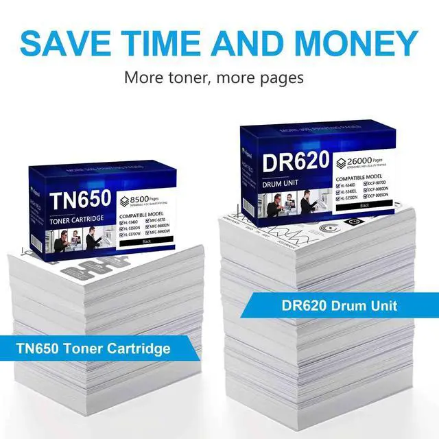 Alt view image 3 of 6 - TN650 Toner Cartridge 2 Pack Black High Yield and DR620 Drum Unit Replacement for Brother TN-620 TN-650 Toner Compatible with HL-5370DW 5250DN 5340D 5240 MFC-8480DN 8860DN 8890DW Printer