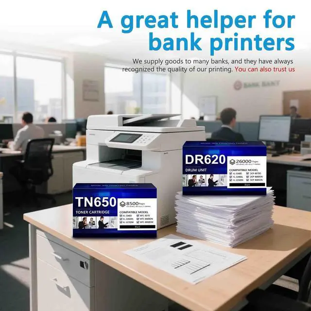 Alt view image 5 of 6 - TN650 Toner Cartridge 2 Pack Black High Yield and DR620 Drum Unit Replacement for Brother TN-620 TN-650 Toner Compatible with HL-5370DW 5250DN 5340D 5240 MFC-8480DN 8860DN 8890DW Printer
