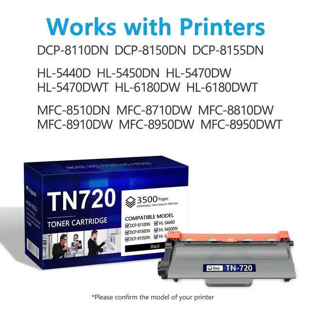 Alt view image 2 of 7 - TN-720 TN720 Toner Cartridge 4-Pack Black Replacement for Brother TN750 TN-750 TN720 TN-720 HL-5450DN HL-5470DW HL-6180DW MFC-8710DW MFC-8910DW MFC-8950DW