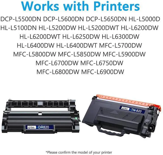 Alt view image 2 of 6 - TN820 Toner Cartridge 2 Pack and DR820 Drum Unit 2 Pack Replacement for Brother TN-820 TN-850 for HL-L6200DW MFC-L5850DW MFC-L5900DW MFC-L5700DW HL-L5100DN Printer, 4-Pack