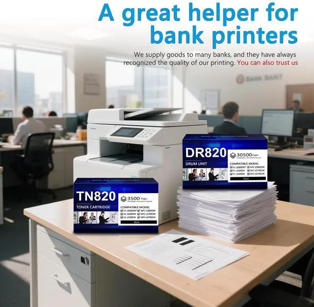 Alt view image 5 of 6 - TN820 Toner Cartridge 2 Pack and DR820 Drum Unit 2 Pack Replacement for Brother TN-820 TN-850 for HL-L6200DW MFC-L5850DW MFC-L5900DW MFC-L5700DW HL-L5100DN Printer, 4-Pack